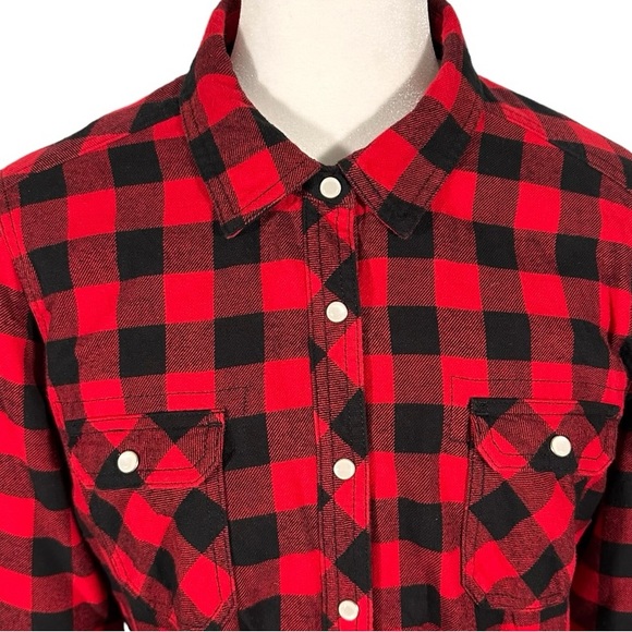 BC Clothing Plaid Black & Red Button Down Fannel Top - Size Large - Picture 4 of 9